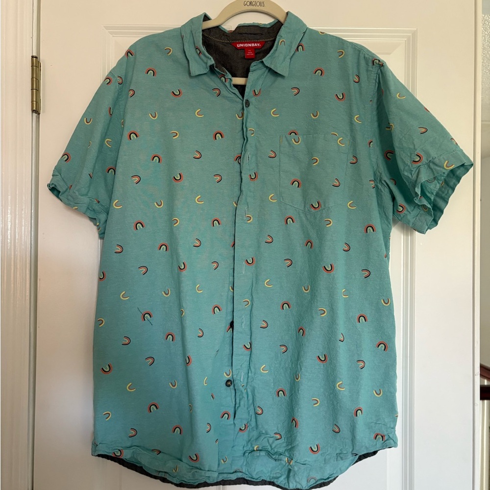 UNIONBAY Blue Casual Button Down Shirt with Whimsical Pattern